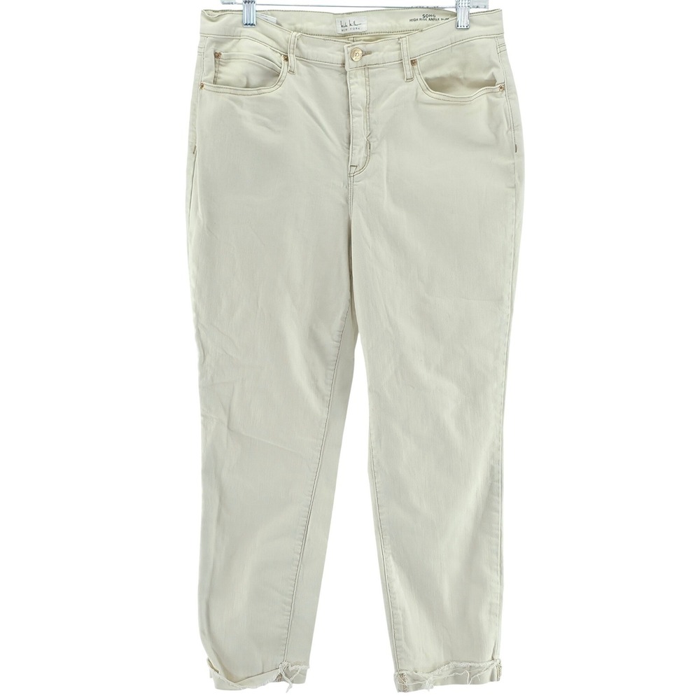 Nicole Miller Soho Ankle Slim Jeans Womens 12 Cream High Rise Raw Hem Denim 5946